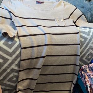 Brown striped dress. Goes mid-thigh